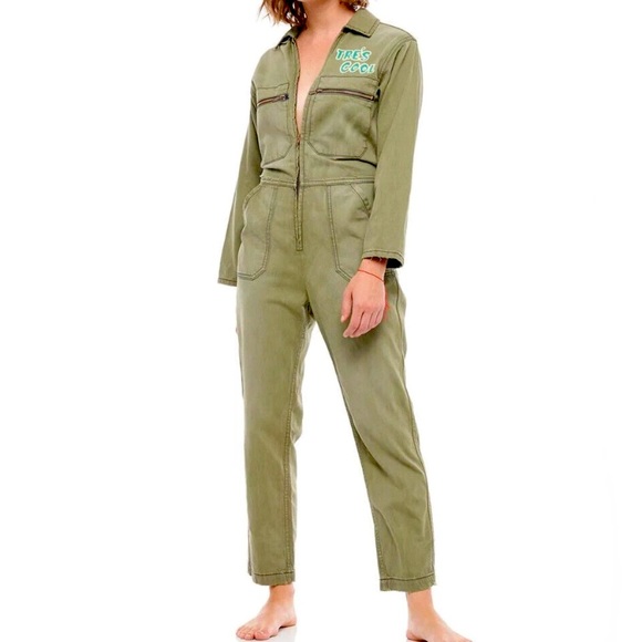 Sandrine Rose X Free People army green Tres Cool Jumpsuit. Small, NWT - Picture 1 of 7